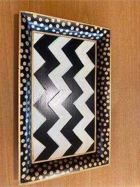 MacKenzie-Childs Black, White & Gold Chevron Accent Tray